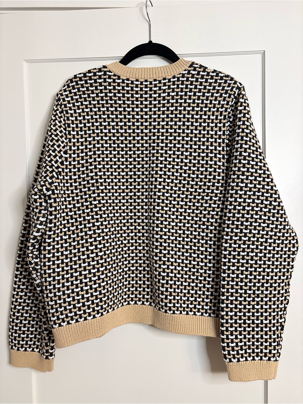 Ann Taylor Black Tan White Textured Knit Button Front Cardigan Sweater Size XL - Picture 6 of 11